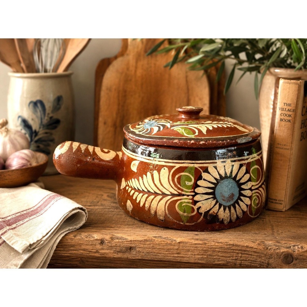 Vintage Mexican Tlaquepaque Redware Pottery Lidded Pot Casserole Dish Mexico